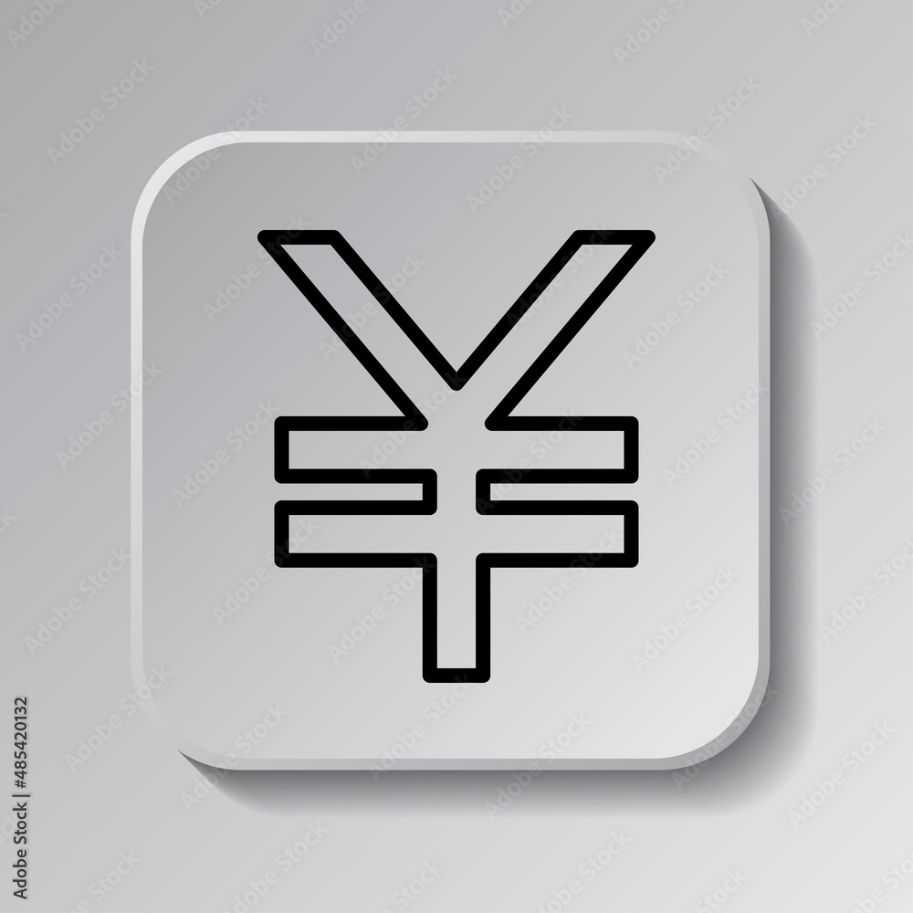 Fototapeta premium Yen simple icon vector. Flat desing. Black icon on square button with shadow. Grey background.ai