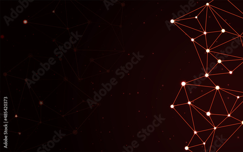 Abstract concept for network illustration. Dark red geometric plexus line dot connection background. Modern polygon structure