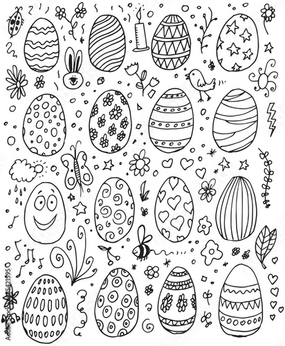 Set of easter eggs doodle style hand drawn vector image