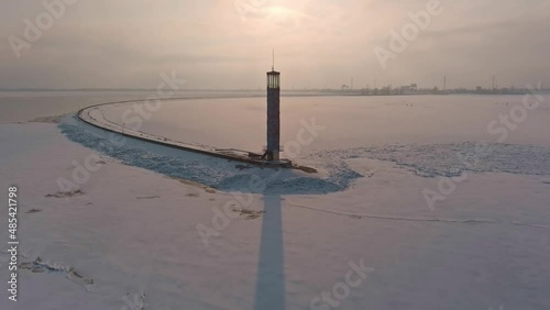 Aerial view of the lighthouse and Boat on the Kiev sea in Vyshgorod, Kyiv district, Ukraine photo
