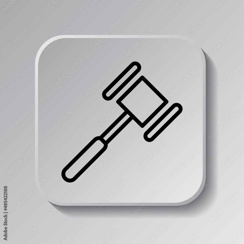 Hammer simple icon. Flat desing. Black icon on square button with shadow. Grey background.ai Hammer simple icon. Flat desing. Black icon on square button with shadow. Grey background.ai