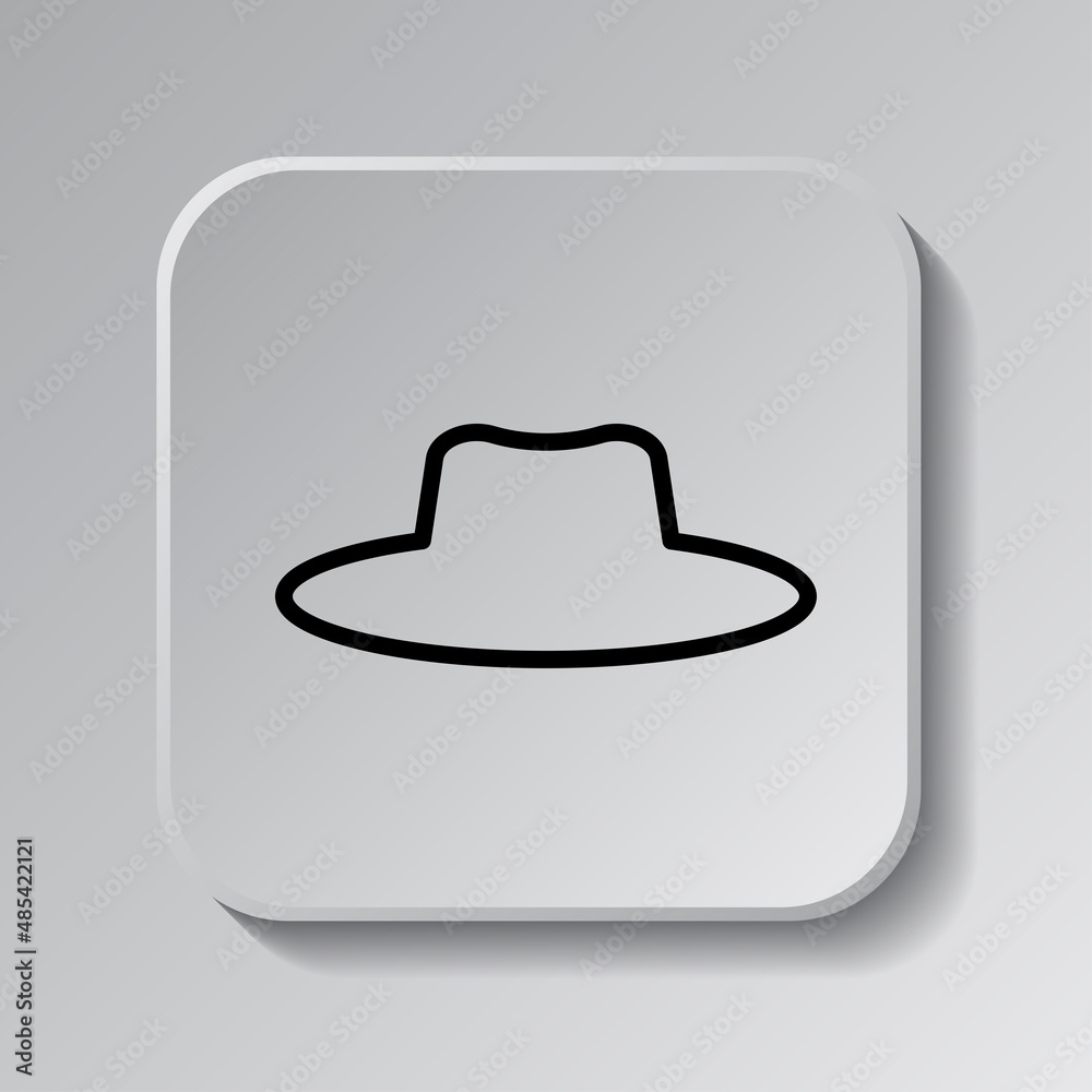 Hat simple icon vector. Flat desing. Black icon on square button with shadow. Grey background.ai Hat simple icon vector. Flat desing. Black icon on square button with shadow. Grey background.ai