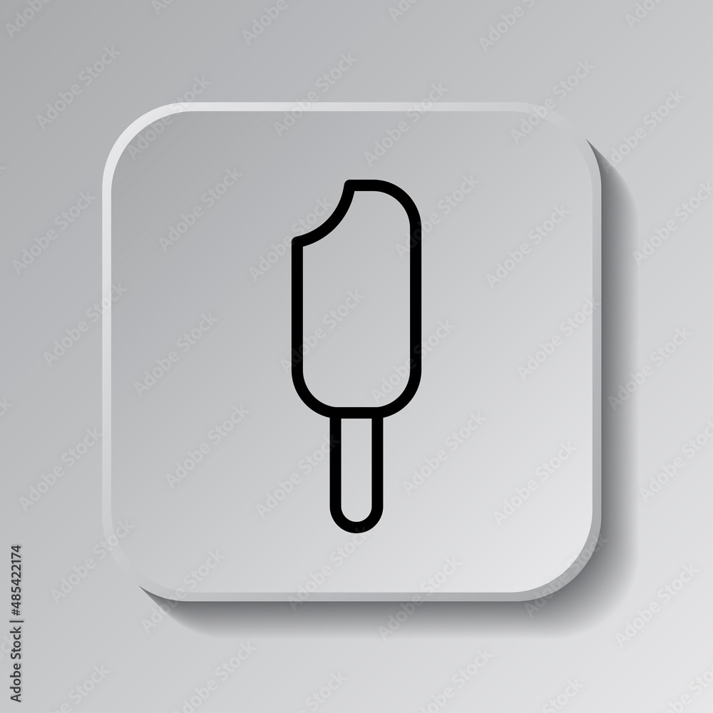 Icecream simple icon vector. Flat desing. Black icon on square button with shadow. Grey background.ai Icecream simple icon vector. Flat desing. Black icon on square button with shadow. Grey background.ai