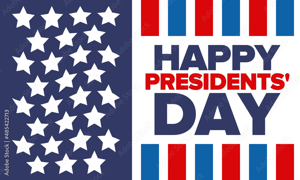 Happy Presidents' Day in February. Celebrated in United States. Washington's Birthday. Federal holiday in America. Patriotic american vector illustration. Poster, banner and background Happy Presidents' Day in February. Celebrated in United States. Washington's Birthday. Federal holiday in America. Patriotic american vector illustration. Poster, banner and background
