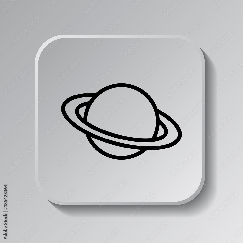Saturn simple icon. Flat desing. Black icon on square button with shadow. Grey background.ai Saturn simple icon. Flat desing. Black icon on square button with shadow. Grey background.ai