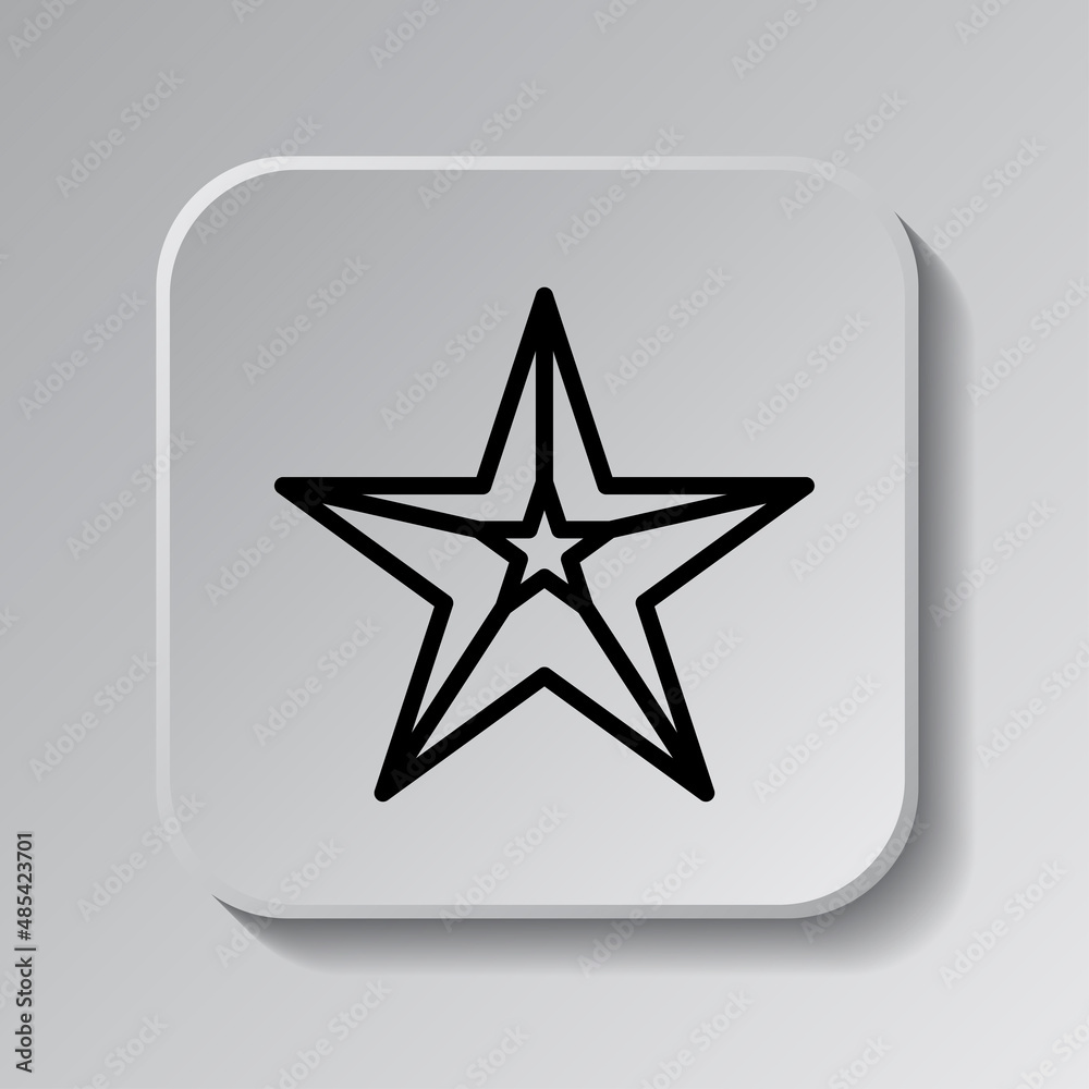 Star simple icon. Flat desing. Black icon on square button with shadow. Grey background.ai Star simple icon. Flat desing. Black icon on square button with shadow. Grey background.ai