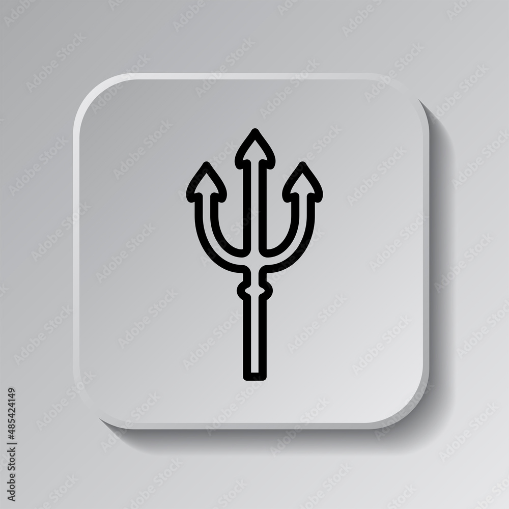 Trident simple icon. Flat desing. Black icon on square button with shadow. Grey background.ai Trident simple icon. Flat desing. Black icon on square button with shadow. Grey background.ai