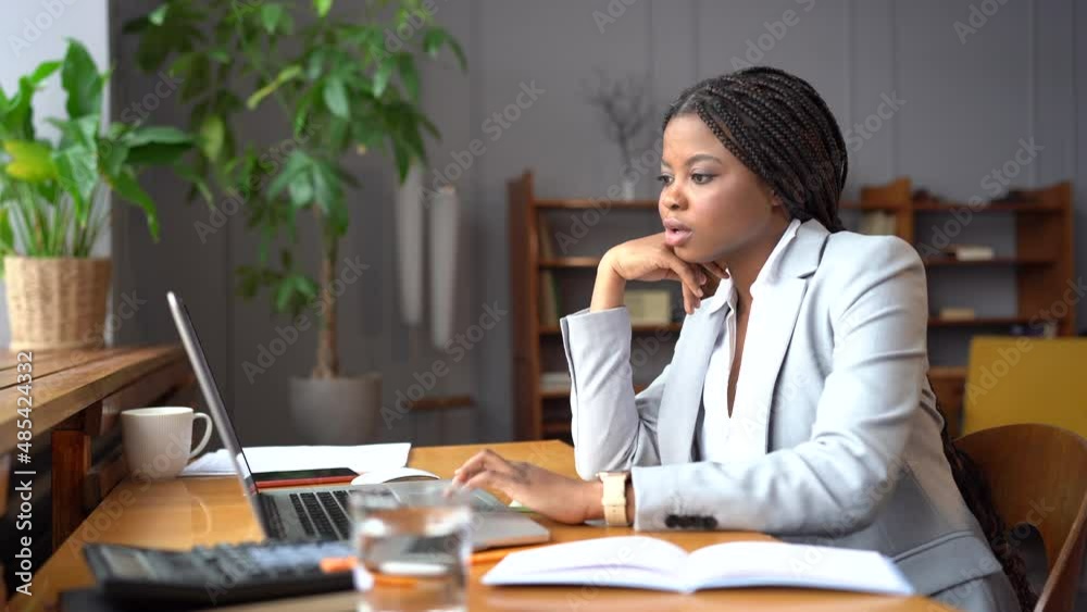 Frustrated businesswoman look at laptop upset by bad news, sales financial report data, money loss or crisis feel shocked reading negative message. Stressed entrepreneur troubled with problem online