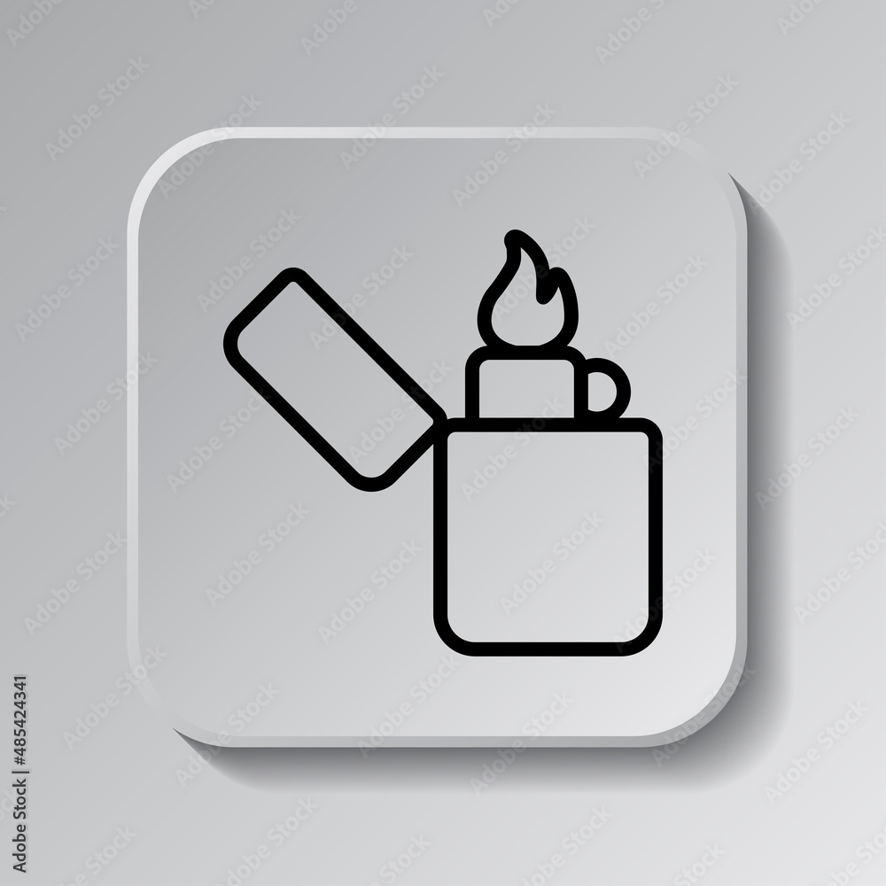 Zippo simple icon. Flat desing. Black icon on square button with shadow. Grey background.ai Zippo simple icon. Flat desing. Black icon on square button with shadow. Grey background.ai