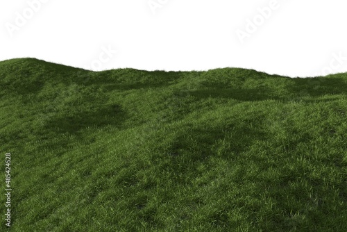 Green grass field and hills isolated on white