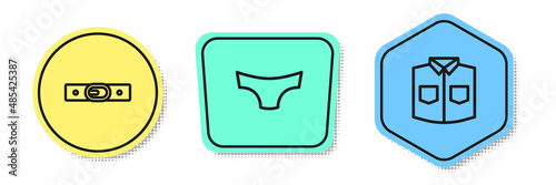 Set line Belt, Men underpants and Shirt. Colored shapes. Vector