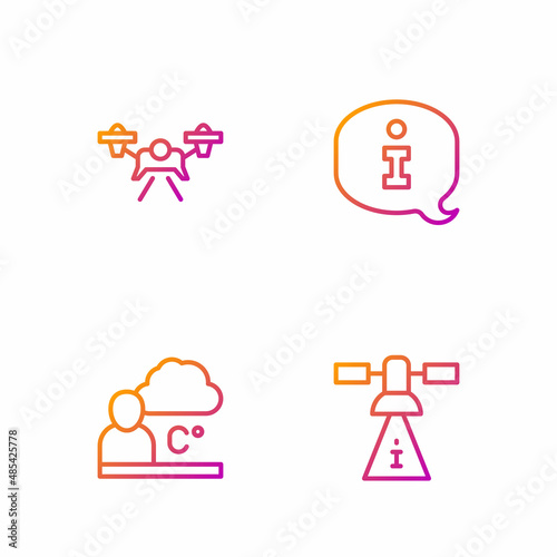 Set line Satellite, Weather forecast, Drone and Information. Gradient color icons. Vector