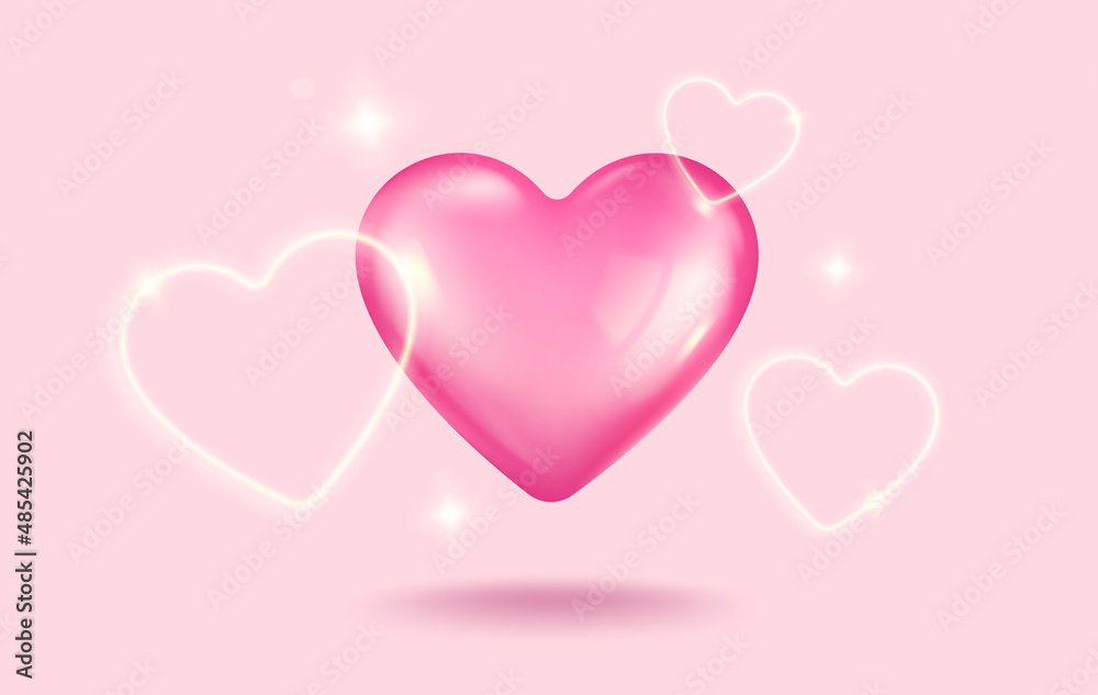 Vector icon of pink heart for Valentine's Day in realistic 3d style. Vector icon of pink heart for Valentine's Day in realistic 3d style.