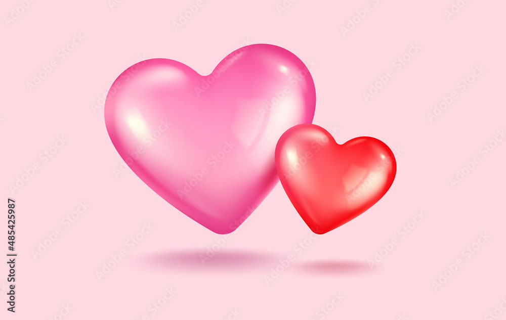 Vector icons of pink and red hearts for Valentine's Day in realistic 3d style. Vector icons of pink and red hearts for Valentine's Day in realistic 3d style.