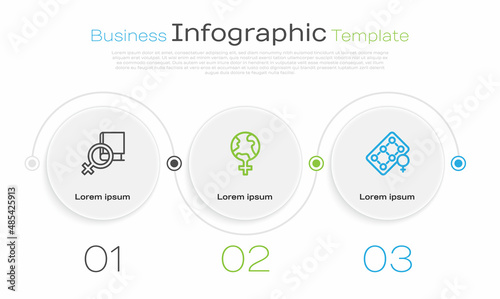Set line Book about women, Feminism in the world and Packaging of birth control pills. Business infographic template. Vector