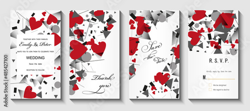 Abstract wedding invitation with hearts. Vector illustration.