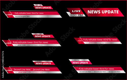 Clear red silver lower thirds template for live & breaking news