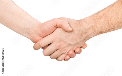 handshake of two men, isolated on white background