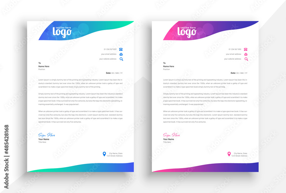 corporate letterhead template design. modern and creative, gradient letterhead for your business.