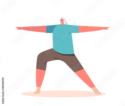 Old Woman Healthy Sport Life, Aerobics or Pilates Workout Training Class. Senior Female Character in Sports Wear Fitness