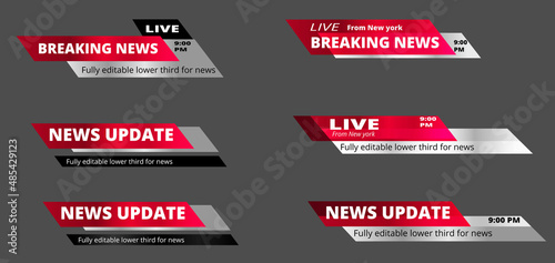 Lower thirds design for live & breaking news on bright red,black & white background