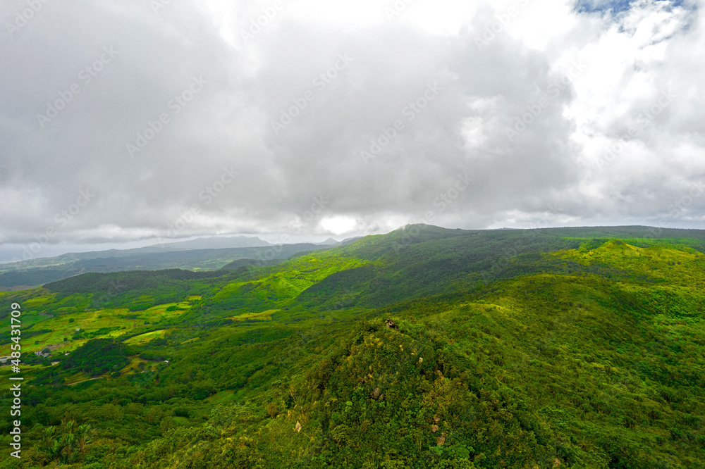 Fototapeta premium Aerial view of Piton Savanne peak located in the south of Mauritius island