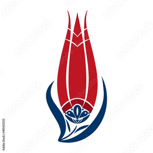 Tulip Symbol in Traditional Turkish Colors on a white Background. Minimalist Style Logo.