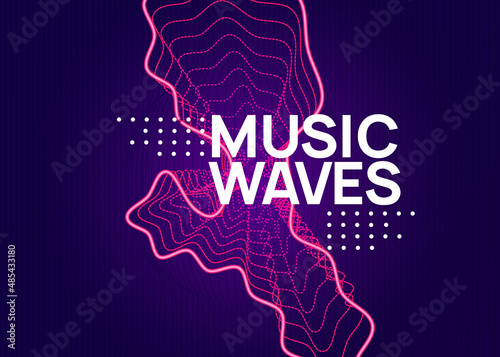 Dj event neon flyer. Techno trance party. Electro dance music. Electronic sound. Club fest poster.