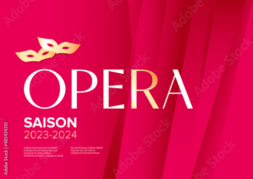 Horizontal opera template with red background, graphic elements and text. Vector illustration.