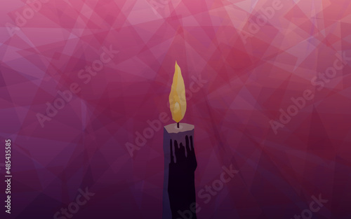Single purple candle, symbolic of Tenebrae or candle light service, advent service.. Also known as the Service of Shadows. Multi-colored background  hues of purple, violet and pink.