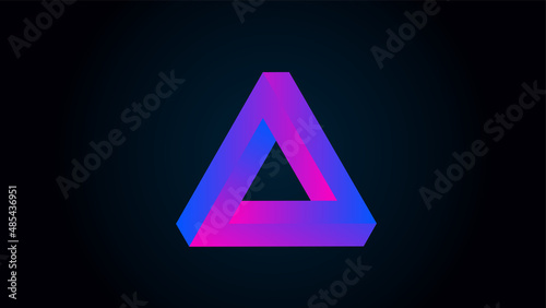 Penrose triangle is one of the main impossible figures, tribar. Very Peri gradient neon light glowing in the dark. 