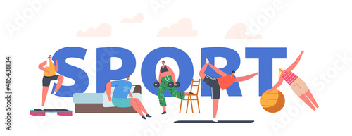 Sport Concept. Characters Training, Exercising, Sports Activity, Male and Female Characters Workout with Dumbbells