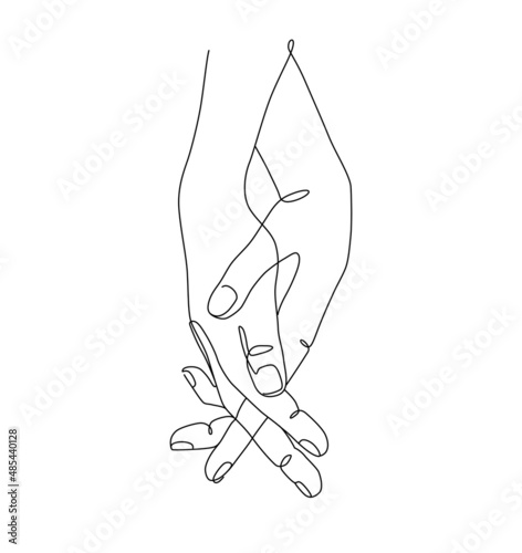 One line drawn holding hands. Valentine's day vector illustration.