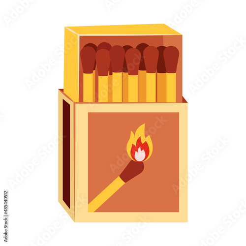 Matchbox and Matches isolated on white background. Camping Fire. Tourism and traveling concept. Equipment for tourism, hiking, climbing, adventure, travel