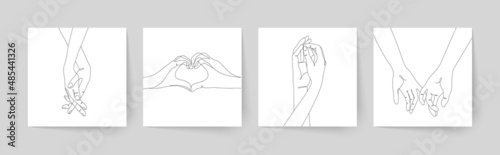 Set of one line holding hands. Valentine's day vector illustration.