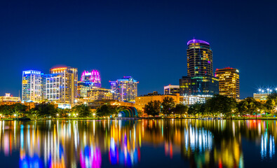 Orlando, Florida skyline at Lake Eola