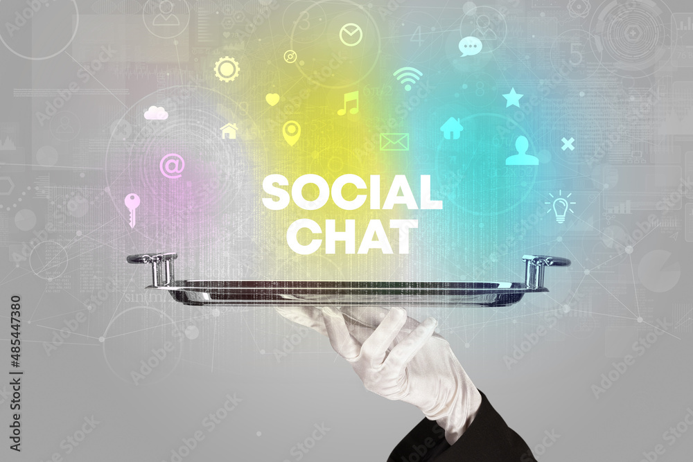 Waiter serving social networking Waiter serving social networking