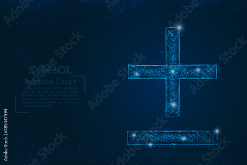 Abstract isolated blue image of a math signs. Polygonal illustration looks like stars in the blask night sky in spase or flying glass shards. Digital design for website, web, internet.