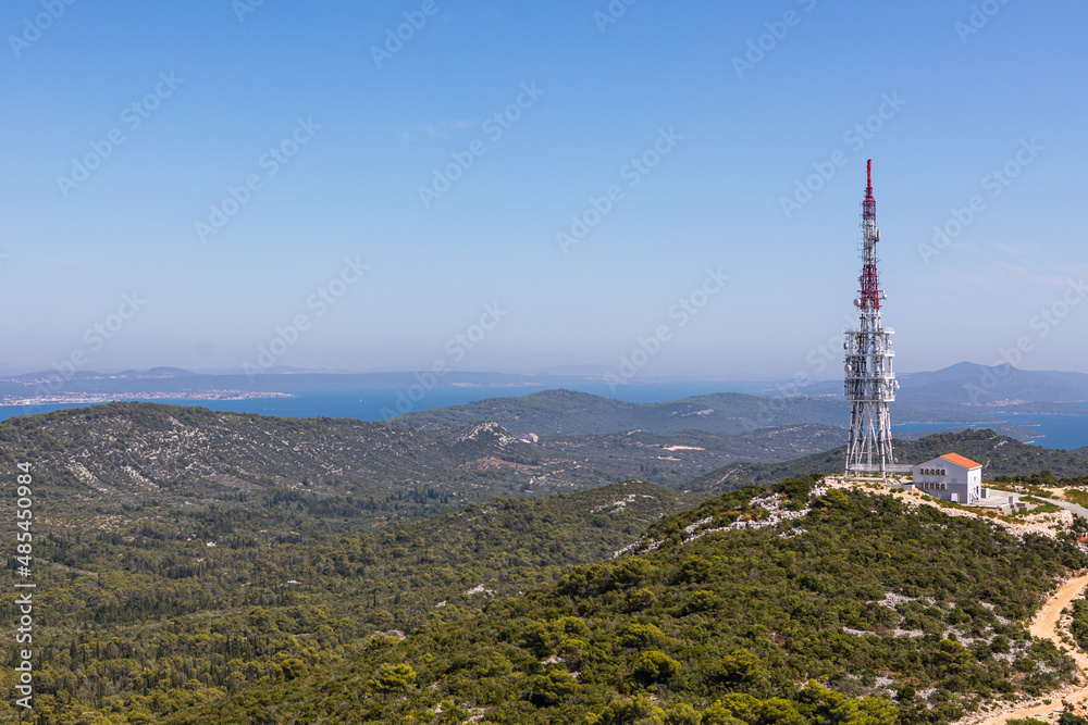 Zadar, Croatia - August 2021 - large 5G repeater tower for mobile phones dominates the landscape