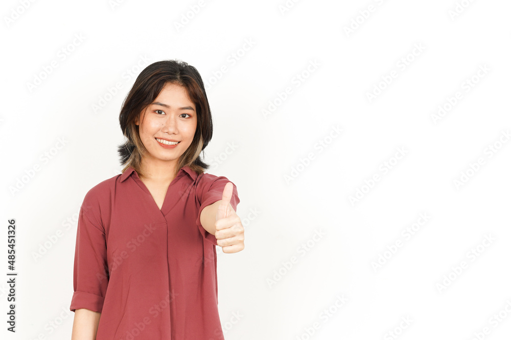 Showing Thumbs Up Sign Of Beautiful Asian Woman Isolated On White Background Showing Thumbs Up Sign Of Beautiful Asian Woman Isolated On White Background