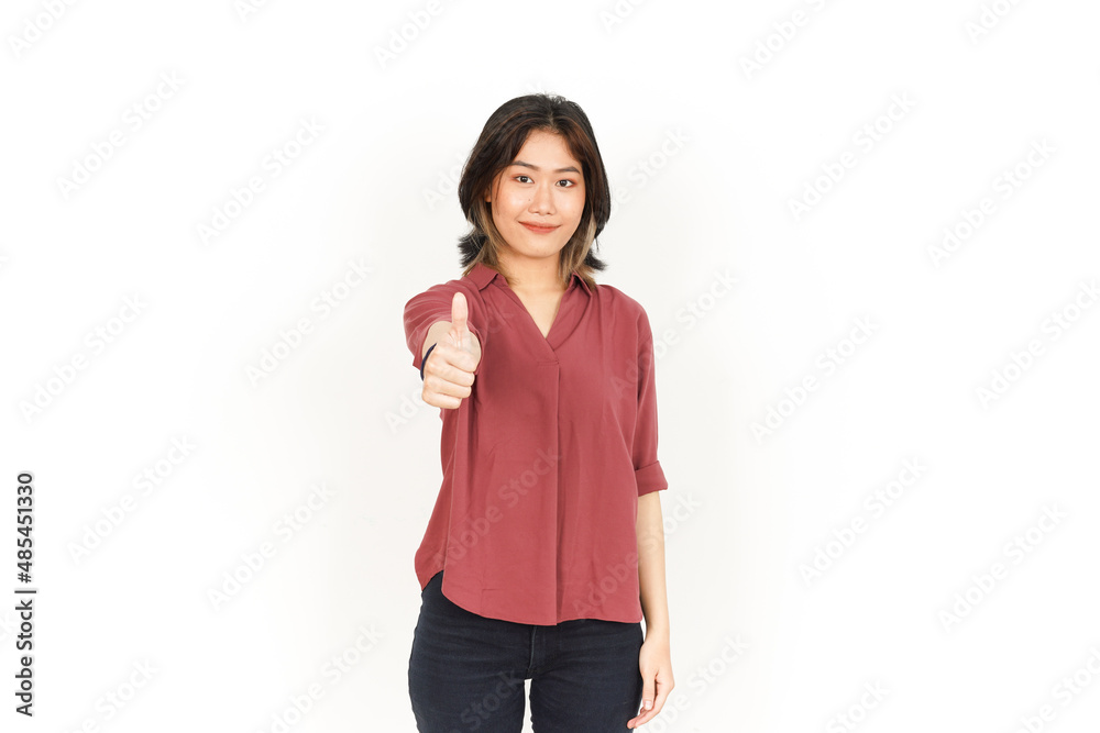 Showing Thumbs Up Sign Of Beautiful Asian Woman Isolated On White Background Showing Thumbs Up Sign Of Beautiful Asian Woman Isolated On White Background