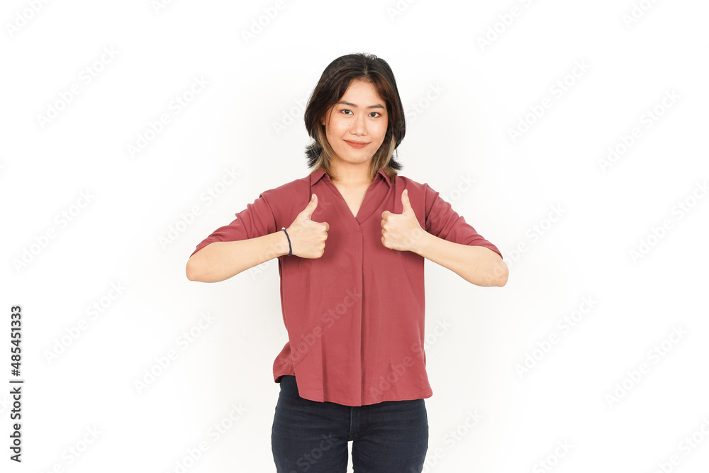Showing Thumbs Up Sign Of Beautiful Asian Woman Isolated On White Background Showing Thumbs Up Sign Of Beautiful Asian Woman Isolated On White Background