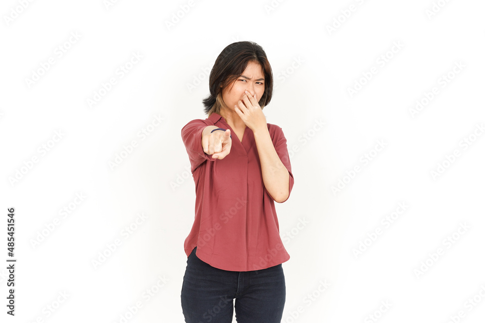 Smelling something stinky and disgusting Of Beautiful Asian Woman Isolated On White Background Smelling something stinky and disgusting Of Beautiful Asian Woman Isolated On White Background