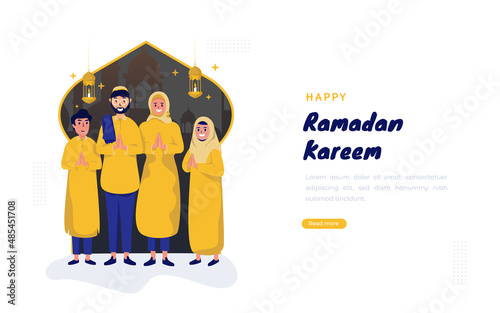 Muslim family happy fasting day Ramadan Kareem greetings