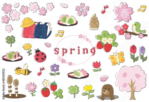 春の手描き風イラスト素材セット　線あり