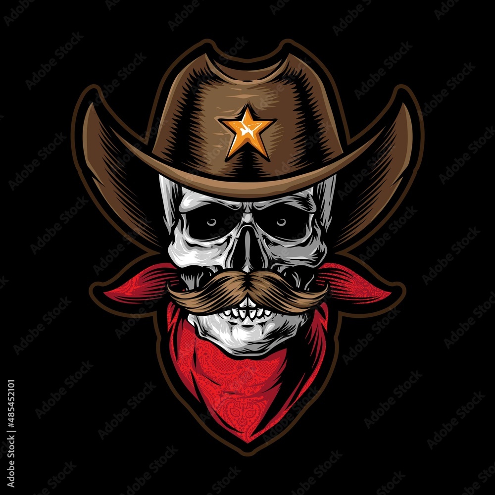 skull cowboy with red bandana vector