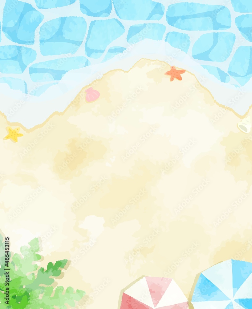 優しい水彩のビーチの背景イラスト