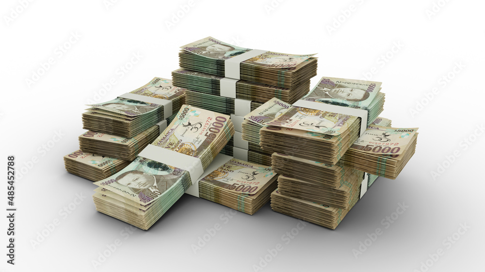Stack of 5000 Jamaican dollar notes. 3D rendering of bundles of ...