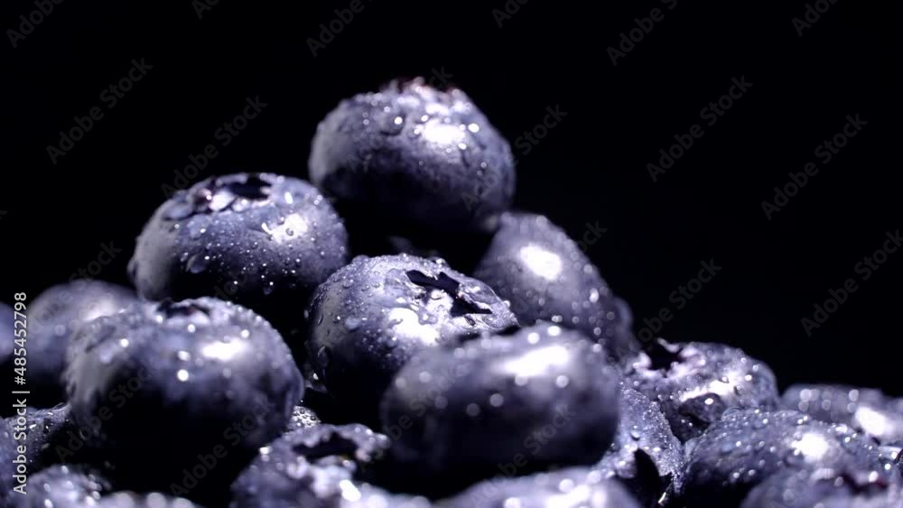 Fresh juicy blueberries rotation backgound. Close up. Loop motion
