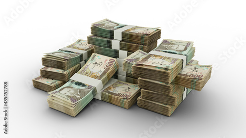 Stack of 5000 Jamaican dollar notes. 3D rendering of bundles of banknotes